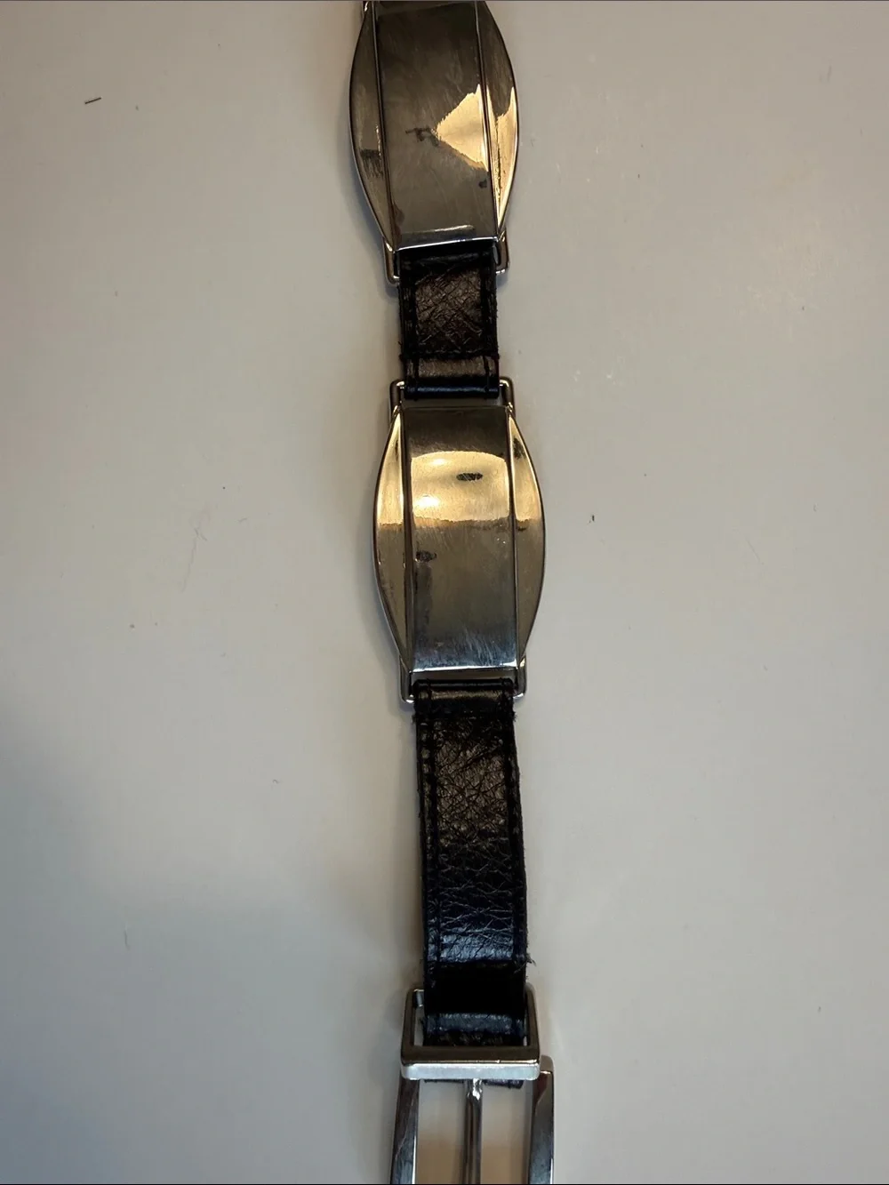 Womens Black Leather and Silver Accent Strap